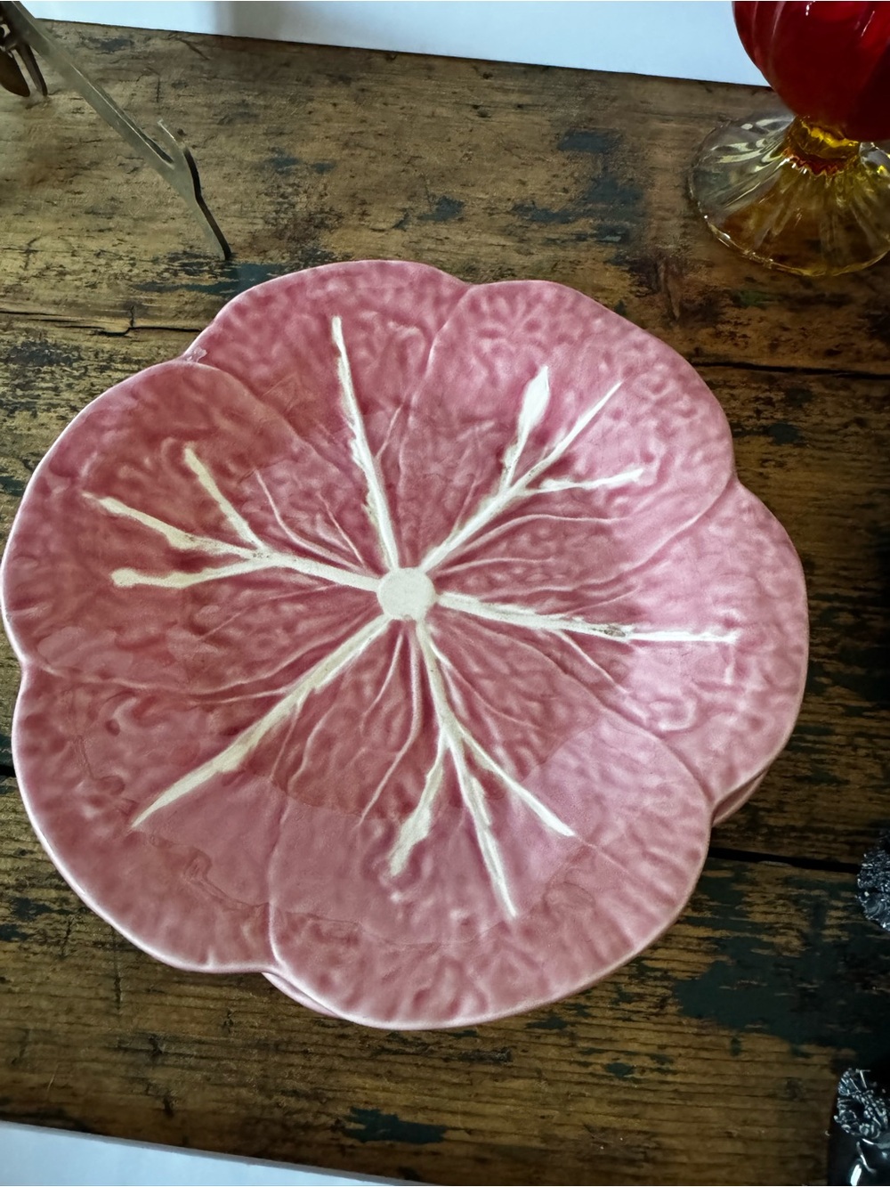 Pink Cabbage Leaf Ceramic Floral Serving Plates set of 3